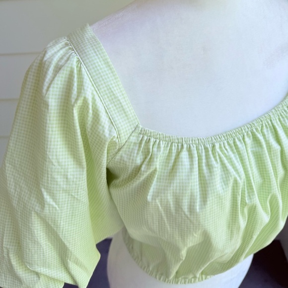 Copper Key Gingham Green Cropped Top with Puff Sleeves Size Small - Picture 6 of 11